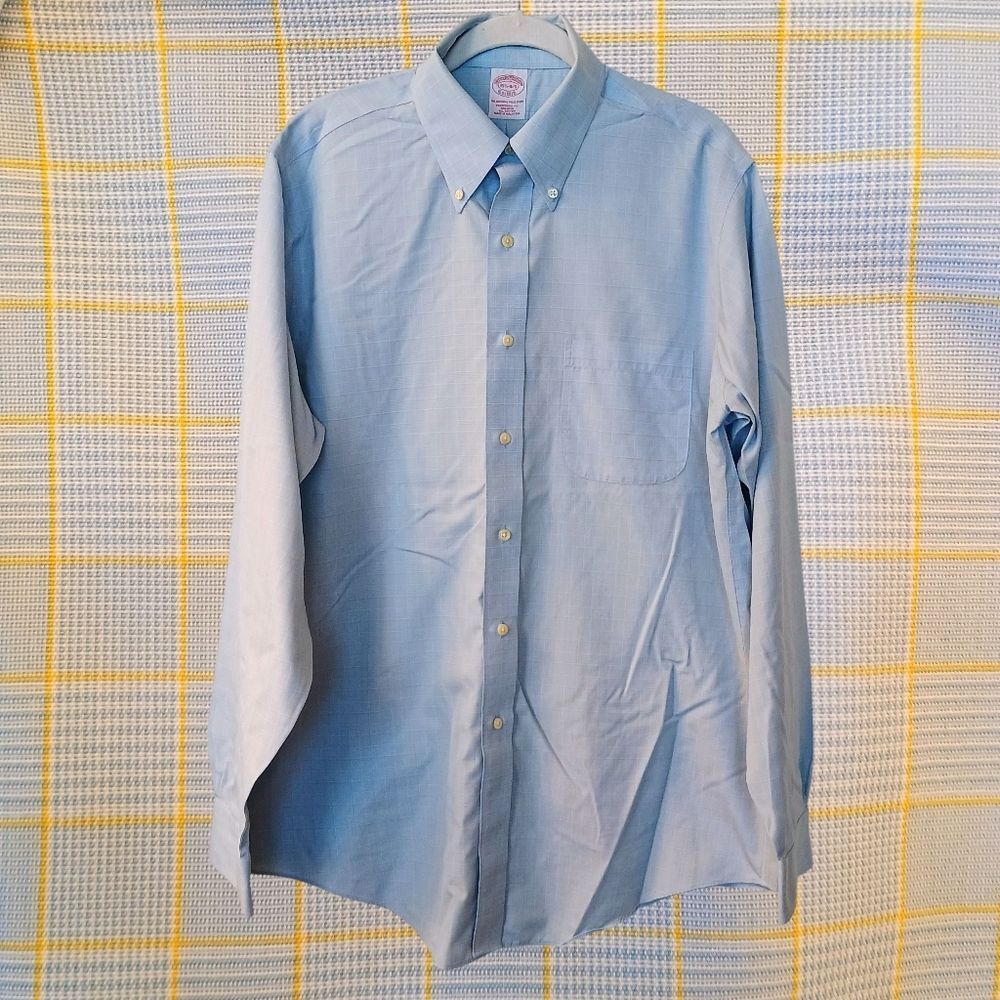 Men's Brooks Brothers Blue Yellow Check Long Sleeve Button Down Shirt 15 1/2-4/5